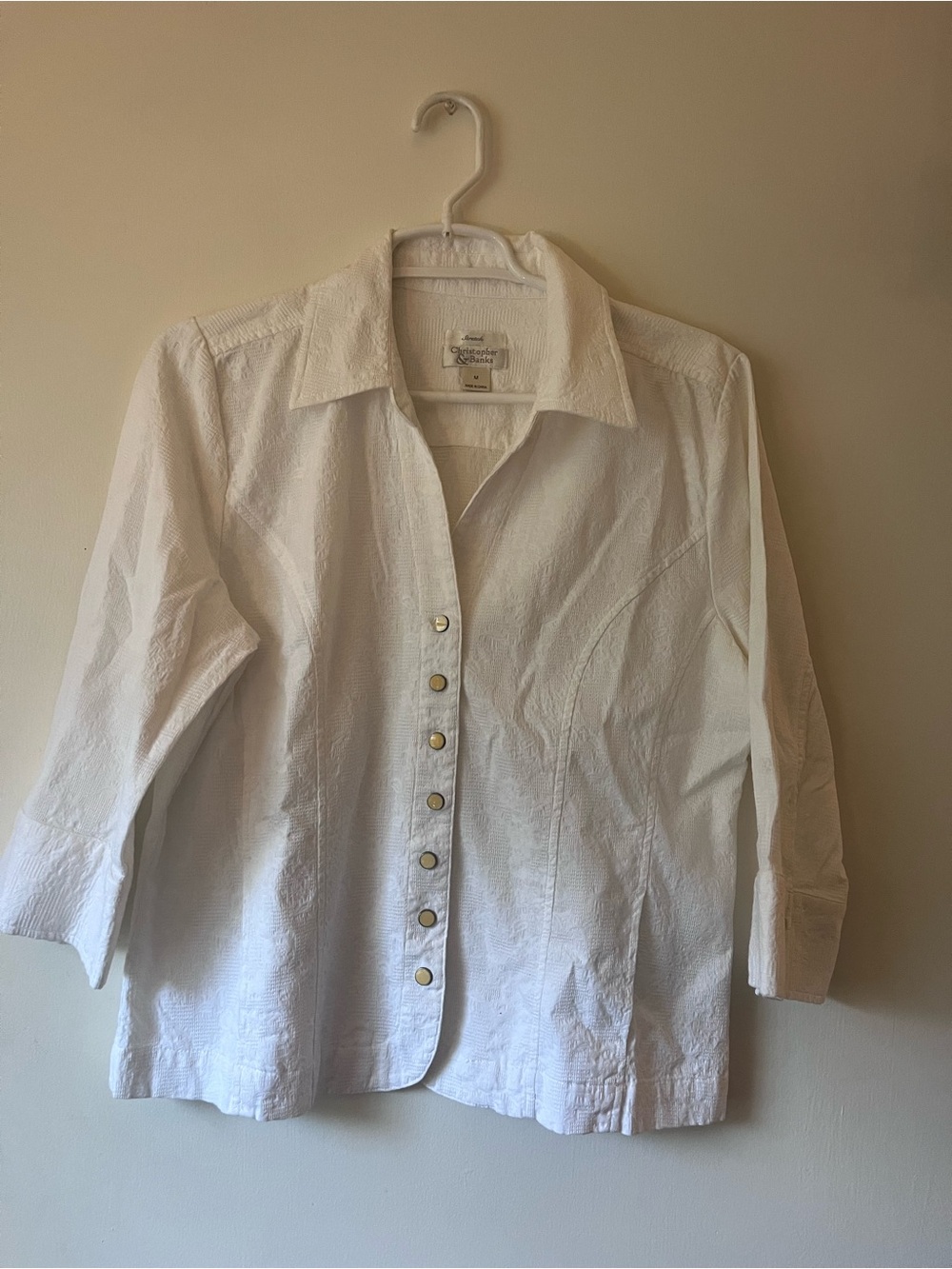 Christopher & Banks Women’s White Floral Textured Button-Front Jacket Medium